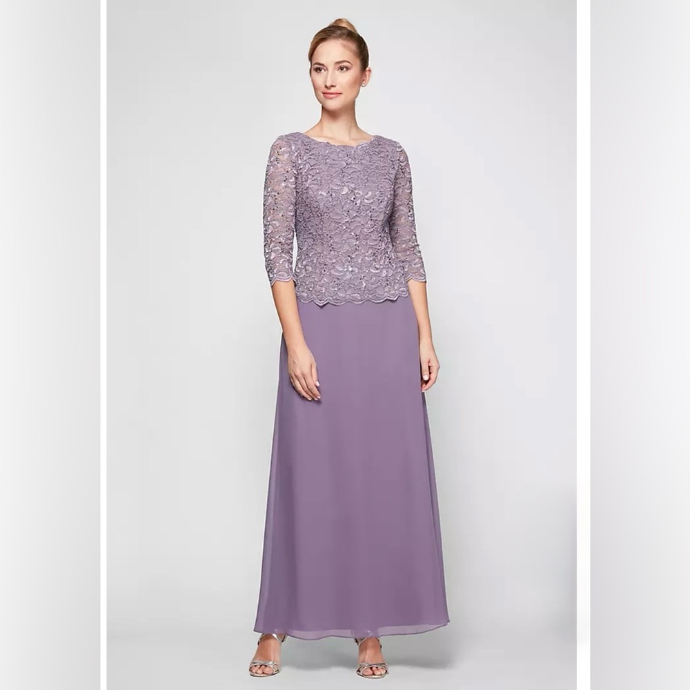 David's Bridal Lavender Lace Maxi Dress